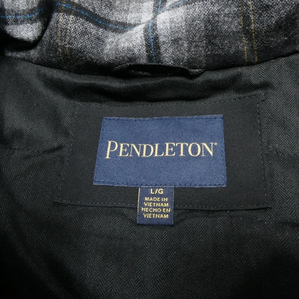 Pendleton Vest Mens Large Black Plaid Wool Quilted Full Zip Insulated Outdoor